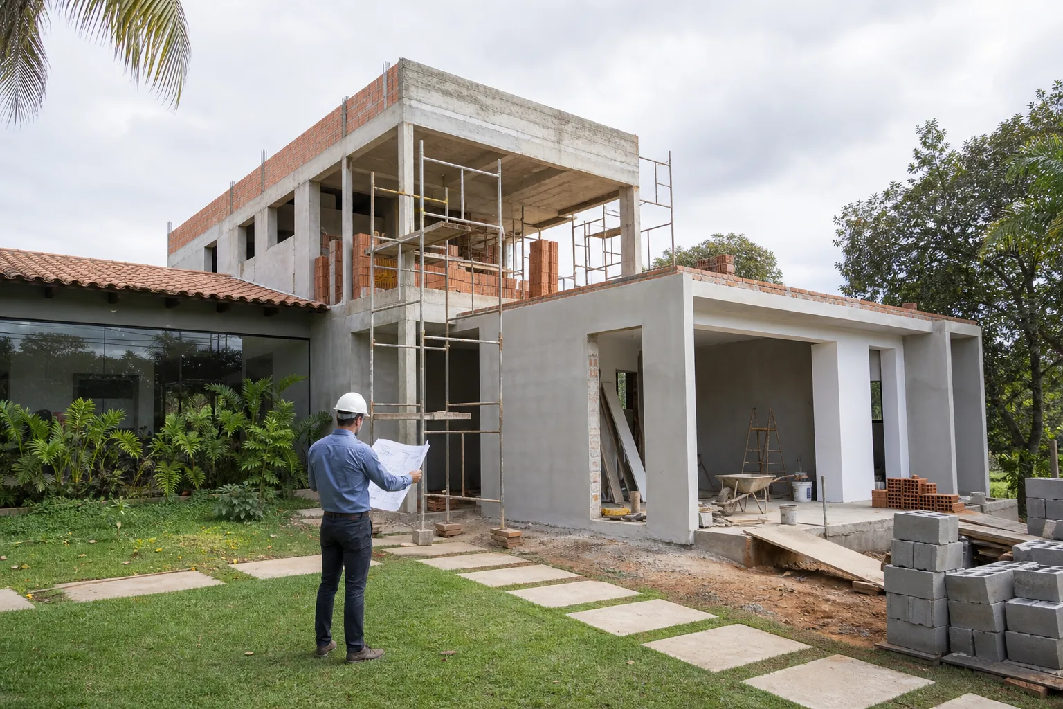 Ampliação residencial no DF com novo pavimento e anexo integrados à casa existente