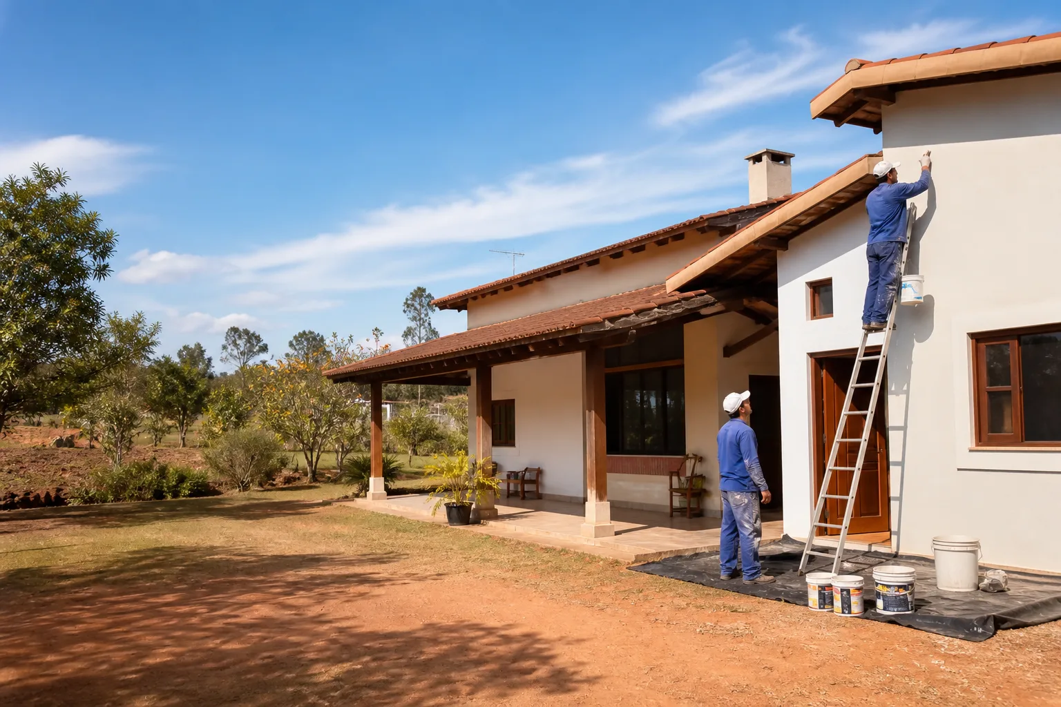 Pintura residencial completa em condomínio de chácaras em Brazlândia com acabamento externo renovado