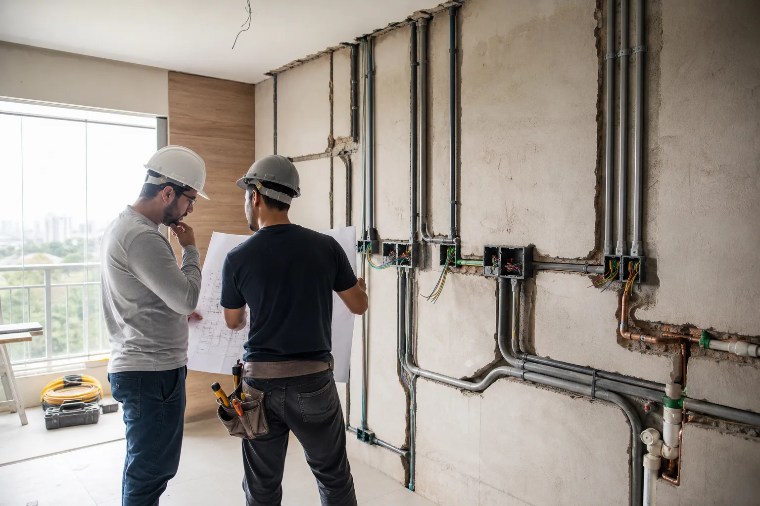 Retrofit elétrico e hidráulico com novas instalações aparentes no DF